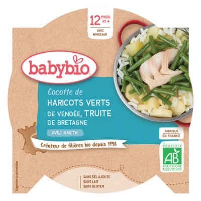 [844FgT8399256] Babybio Cocotte de Haricots Verts Truite 12 Mois et + Bio 230 g