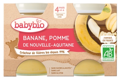 [844FgT8399257] Babybio Banane Pomme 4 Mois et + Bio 2 Pots de 130 g