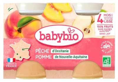 [844FgT8399258] Babybio Pêche Pomme 4 Mois et + Bio 2 Pots de 130 g