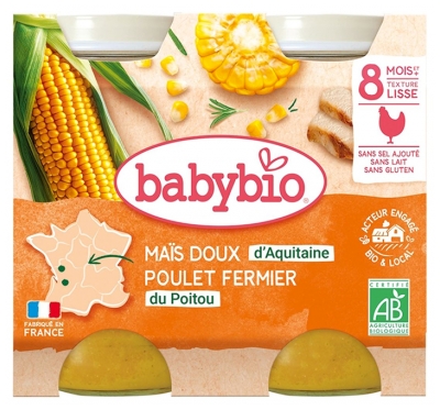 [844FgT8399259] Babybio Maïs Doux Poulet 8 Mois et + Bio 2 Pots de 200 g