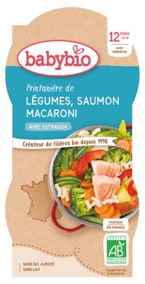 [844FgT8399260] Babybio Printanière de Légumes Saumon Macaroni 12 Mois et + Bio 2 Bols de 200 g