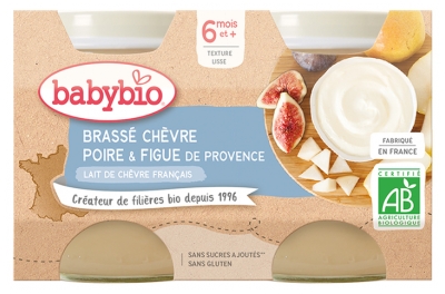 [844FgT8399265] Babybio Brassé Chèvre Poire Figue 6 Mois et + Bio 2 Pots de 130 g