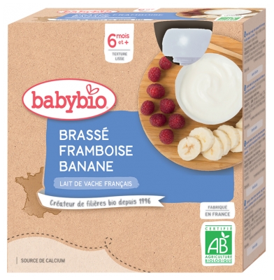 [844FgT8399278] Babybio Brassé Framboise Banane 6 Mois et + Bio 4 Gourdes de 85 g