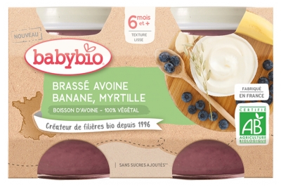 [844FgT8399282] Babybio Brassé Végétal Avoine Banane Myrtille 6 Mois et + Bio 2 Pots de 130 g