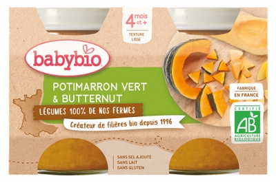 [844FgT8399283] Babybio Potimarron Vert & Butternut Bio 2 Pots de 130 g