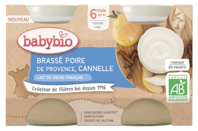 [844FgT8399284] Babybio Brassé Poire Cannelle 6 Mois et + Bio 2 Pots de 130 g