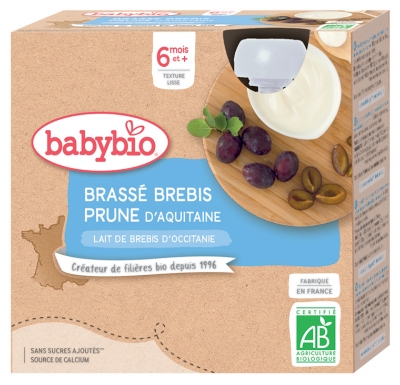 [844FgT8399287] Babybio Brassé Brebis Prune 6 Mois et + Bio 4 Gourdes de 85 g