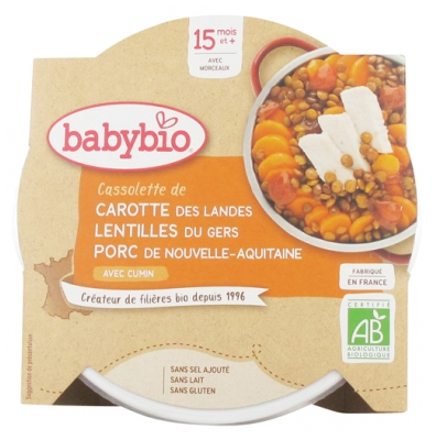 [844FgT8399288] Babybio Cassolette de Carotte Lentilles Porc 15 Mois et + Bio 260 g