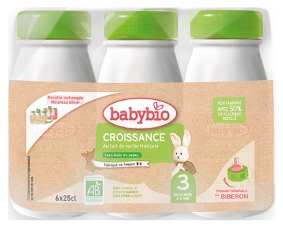 [844FgT8399293] Babybio Croissance au Lait de Vache Français 3 de 10 Mois à 3 Ans Bio 6 Bouteilles de 25 cl