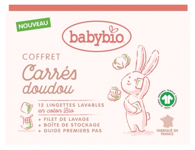 [844FgT8399299] Babybio Carrés Doudou Coffret 12 Lingettes Lavables en Coton Bio
