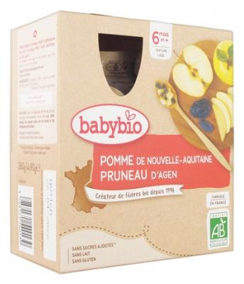 [844FgT8399302] Babybio Pomme Pruneau 6 Mois et + Bio 4 Gourdes de 90 g