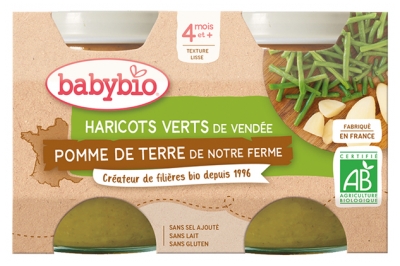 [844FgT8399303] Babybio Haricots Verts Pomme de Terre 4 Mois et + Bio 2 Pots de 130 g