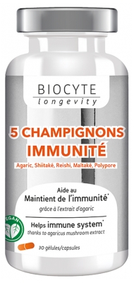 [844FgT8401613] Biocyte Longevity 5 Champignons Immunité 30 Gélules