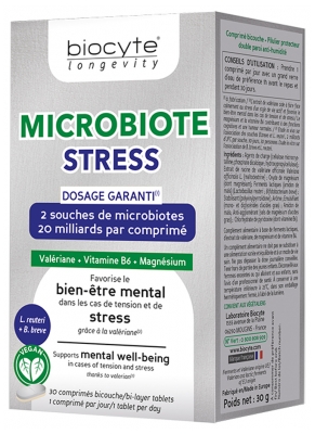 [844FgT8401652] Biocyte Longevity Microbiote Stress 30 Comprimés Bicouche