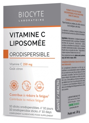 [844FgT8401672] Biocyte Longevity Vitamine C Liposomée 10 Sticks