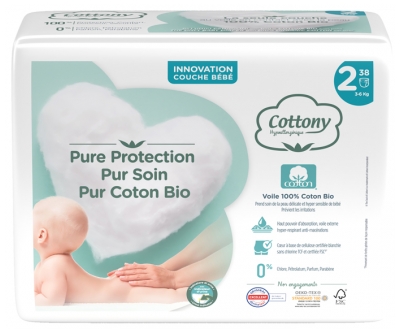 [844FgT8420244] Cottony Couches avec du Coton Bio 38 Couches Taille 2 (3-6 kg)