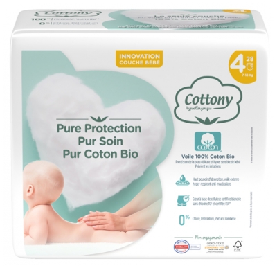 [844FgT8420247] Cottony Couches avec du Coton Bio 28 Couches Taille 4 (7-18 kg)