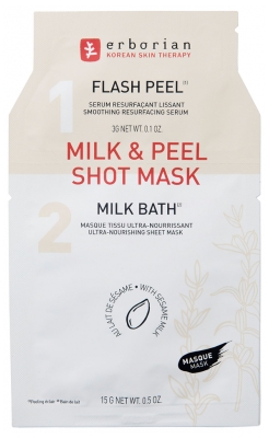 [844FgT8425588] Erborian Milk & Peel Shot Mask 1 Sérum Flash Peel 3 g + 1 Masque Tissu Milk Bath 15 g