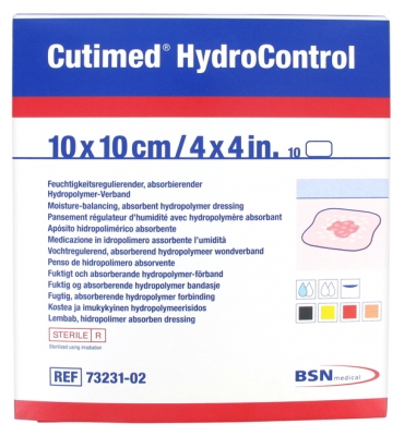 [844FgT8425799] Essity Cutimed HydroControl 10 Pansements Régulateurs d'Humidité Avec Hydropolymère Absorbant 10 cm x 10 cm