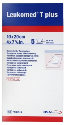 [844FgT8425806] Essity Leukomed T Plus 5 Pansements Absorbants Transparents Stériles 10 x 20 cm
