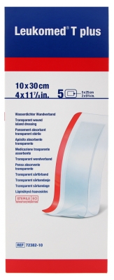 [844FgT8425807] Essity Leukomed T Plus 5 Pansements Absorbants Transparents Stériles 10 x 30 cm