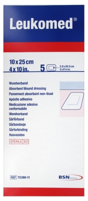 [844FgT8425810] Essity Leukomed 5 Pansements Absorbants Non-Tissés 10 x 25 cm
