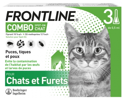 [844FgT8434528] Frontline Combo Spot-On Chats et Furets 3 Pipettes