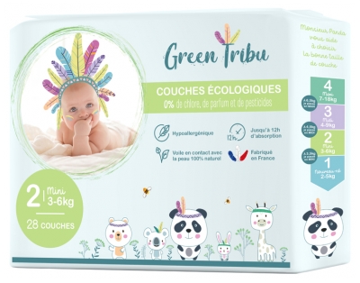 [844FgT8435203] Green Tribu Couches Écologiques 30 Couches Taille 2 (3-6 kg)