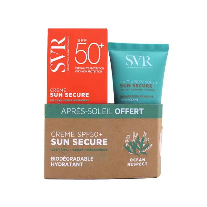 Sun Secure - Crème Solaire SPF50+ 50ml + Lait Après-Soleil Apaisant 50ml Offert SVR