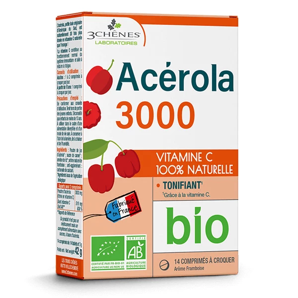 [844FgT8203072] Les 3 Chênes Acérola 3000 bio comprimés à croquer